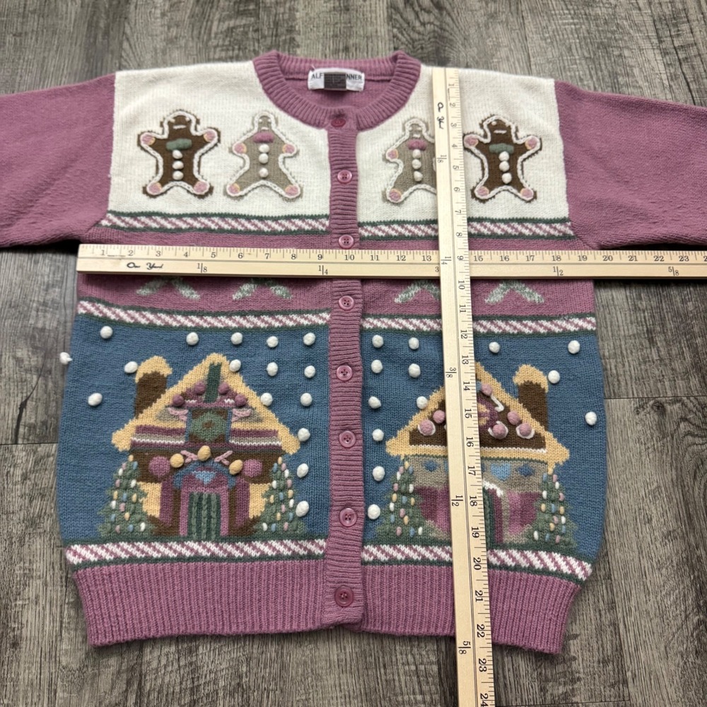 Vintage Alfred Dunner Christmas Gingerbread Village Grandma Cardigan Sweater PM - Picture 3 of 6